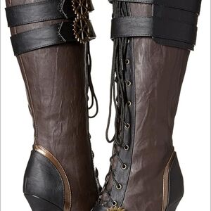 Ellie Black and Brown Steampunk Lace Up Boots
